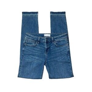 Free People Womens 27 Kentucky Blue Slit Raw-Hem Stretch Skinny Ankle Jeans